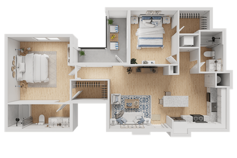 Floor plan for 2 beds, 2 baths, 1142 sqft