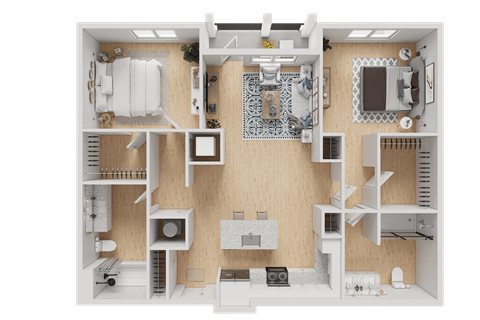 Floor plan for 2 beds, 2 baths, 1114 sqft