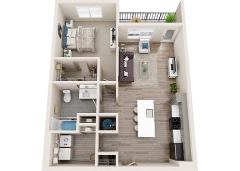Floor plan for 1 bed, 1 bath, 821 sqft
