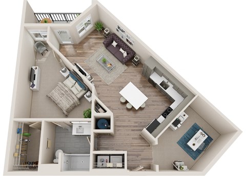 Floor plan for 1 bed, 1 bath, 827 sqft