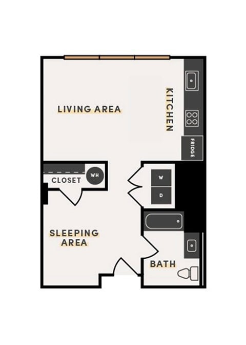 Floor plan for studio, 1 bath, 531 sqft