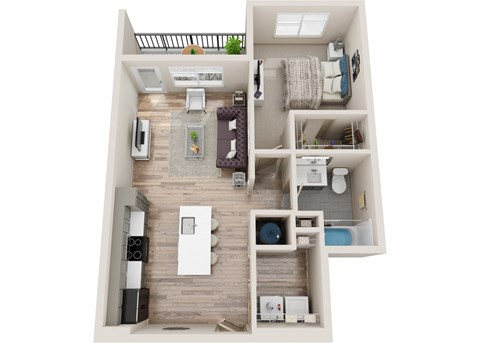 Floor plan for 1 bed, 1 bath, 731 sqft
