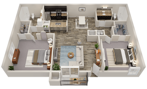 Floor plan for 2 beds, 2 baths, 988 sqft