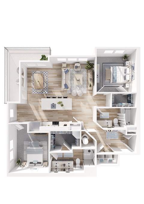 Floor plan for 2 beds, 2 baths, 1234 sqft
