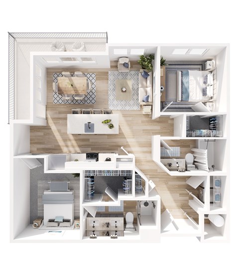 Floor plan for 2 beds, 2 baths, 1260 sqft