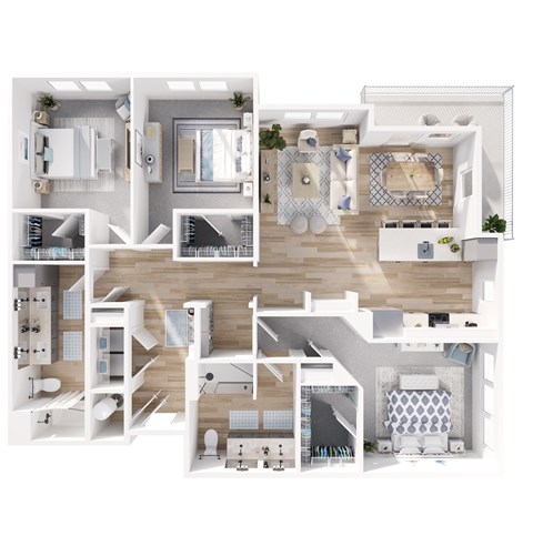 Floor plan for 3 beds, 2 baths, 1553 sqft