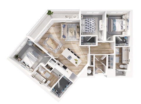 Floor plan for 3 beds, 2 baths, 1504 sqft