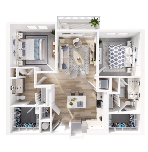 Floor plan for 2 beds, 2 baths, 1103 sqft