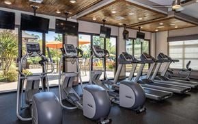 Powell apartment for rent - a gym with cardio equipment and windows