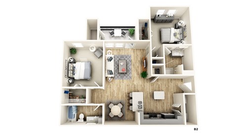 Floor plan for 2 beds, 2 baths, 1149 sqft
