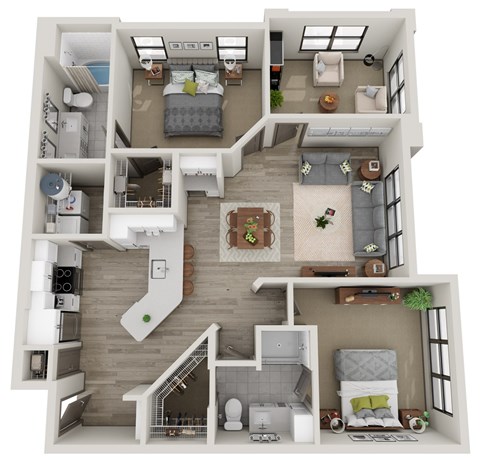 Floor plan for 2 beds, 2 baths, 1243 sqft