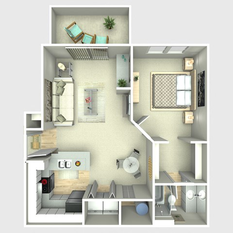 Floor plan for 1 bed, 1 bath, 661 sqft