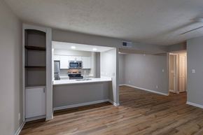 Sandy Springs apartment for rent - A kitchen with a microwave, oven, and refrigerator.