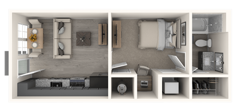 Floor plan for 1 bed, 1 bath, 438 sqft