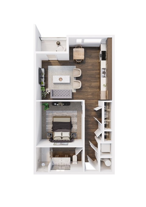 Floor plan for 1 bed, 1 bath, 640 sqft