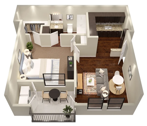 Floor plan for 1 bed, 1 bath, 618 sqft