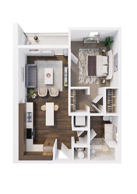 Floor plan for 1 bed, 1 bath, 685 sqft