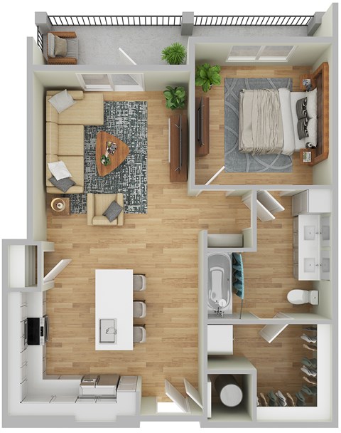 Floor plan for 1 bed, 1 bath, 790 sqft