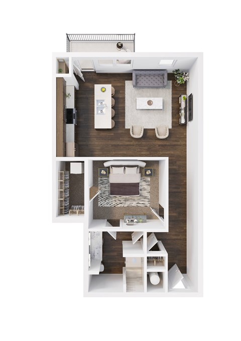 Floor plan for 1 bed, 1 bath, 880 sqft