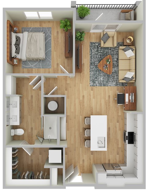Floor plan for 1 bed, 1 bath, 832 sqft