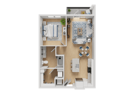 Floor plan for 1 bed, 1 bath, 746 sqft