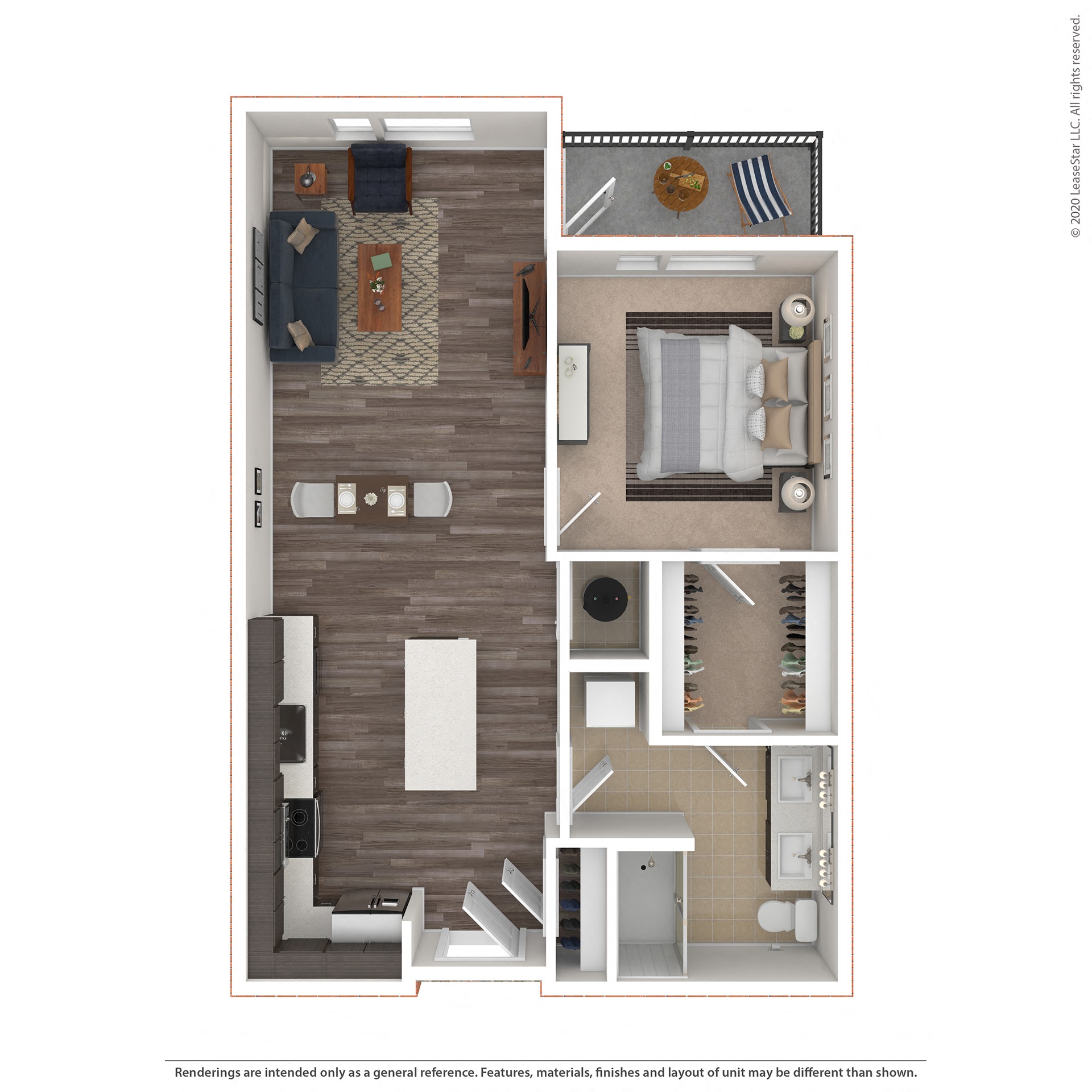 Floor plan for 1 bed, 1 bath, 773 sqft
