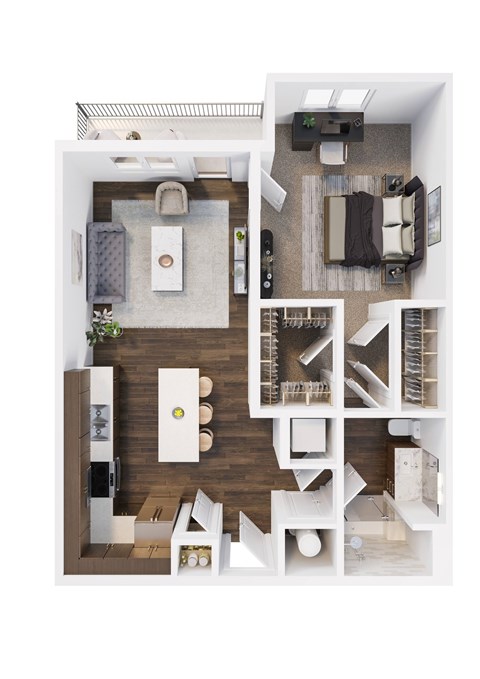 Floor plan for 1 bed, 1 bath, 790 sqft