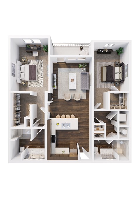 Floor plan for 2 beds, 2 baths, 1195 sqft