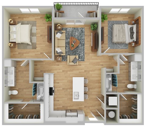 Floor plan for 2 beds, 2 baths, 1125 sqft
