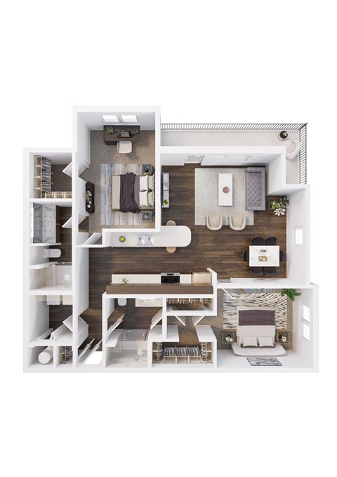 Floor plan for 2 beds, 2 baths, 1260 sqft