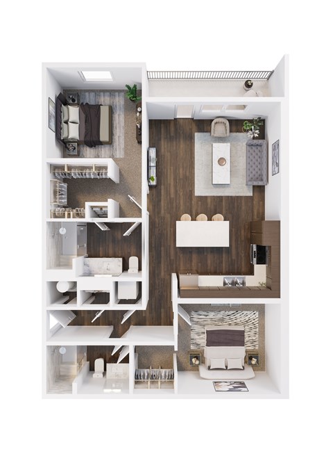 Floor plan for 2 beds, 2 baths, 1105 sqft
