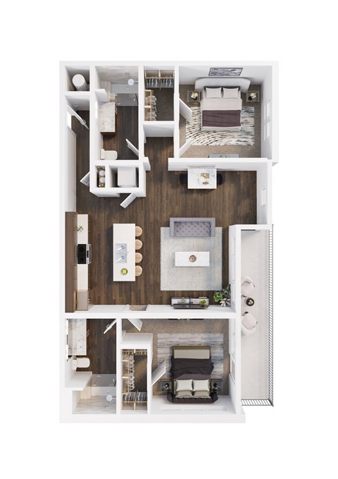 Floor plan for 2 beds, 2 baths, 1140 sqft