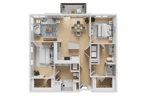 Floor plan for 2 beds, 2 baths, 1143 sqft