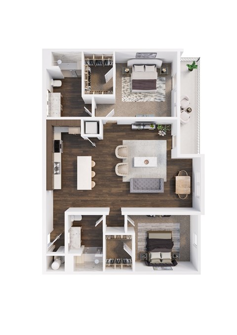 Floor plan for 2 beds, 2 baths, 1290 sqft
