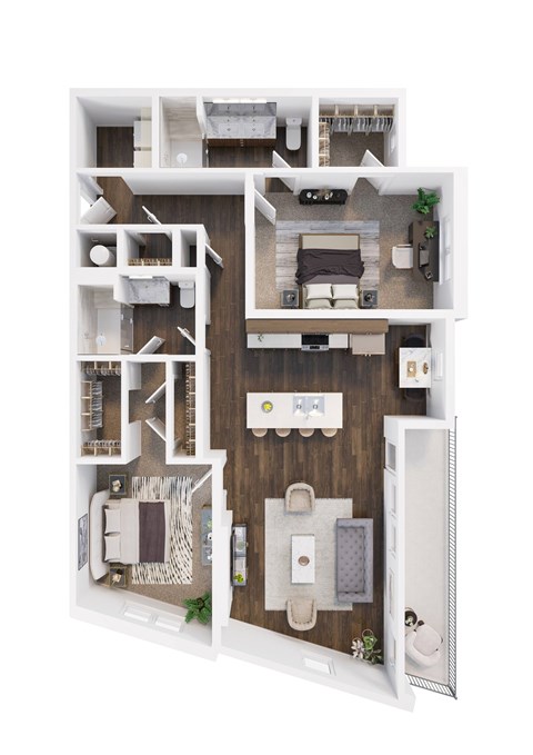 Floor plan for 2 beds, 2 baths, 1310 sqft
