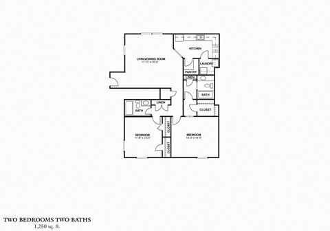 Floor plan for 2 beds, 2 baths, 1272 sqft