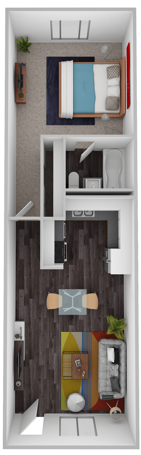 Floor plan for 1 bed, 1 bath, 468 sqft