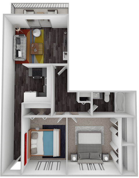 Floor plan for 2 beds, 2 baths, 1100 sqft