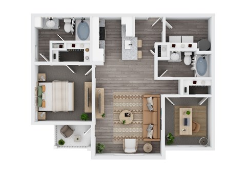 Floor plan for 2 beds, 2 baths, 1097 sqft