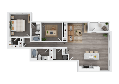 Floor plan for 2 beds, 2 baths, 1293 sqft