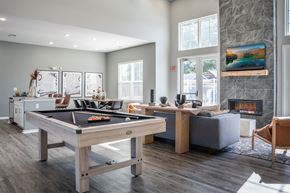 Alexandria apartment for rent - A room with a pool table and a fireplace.