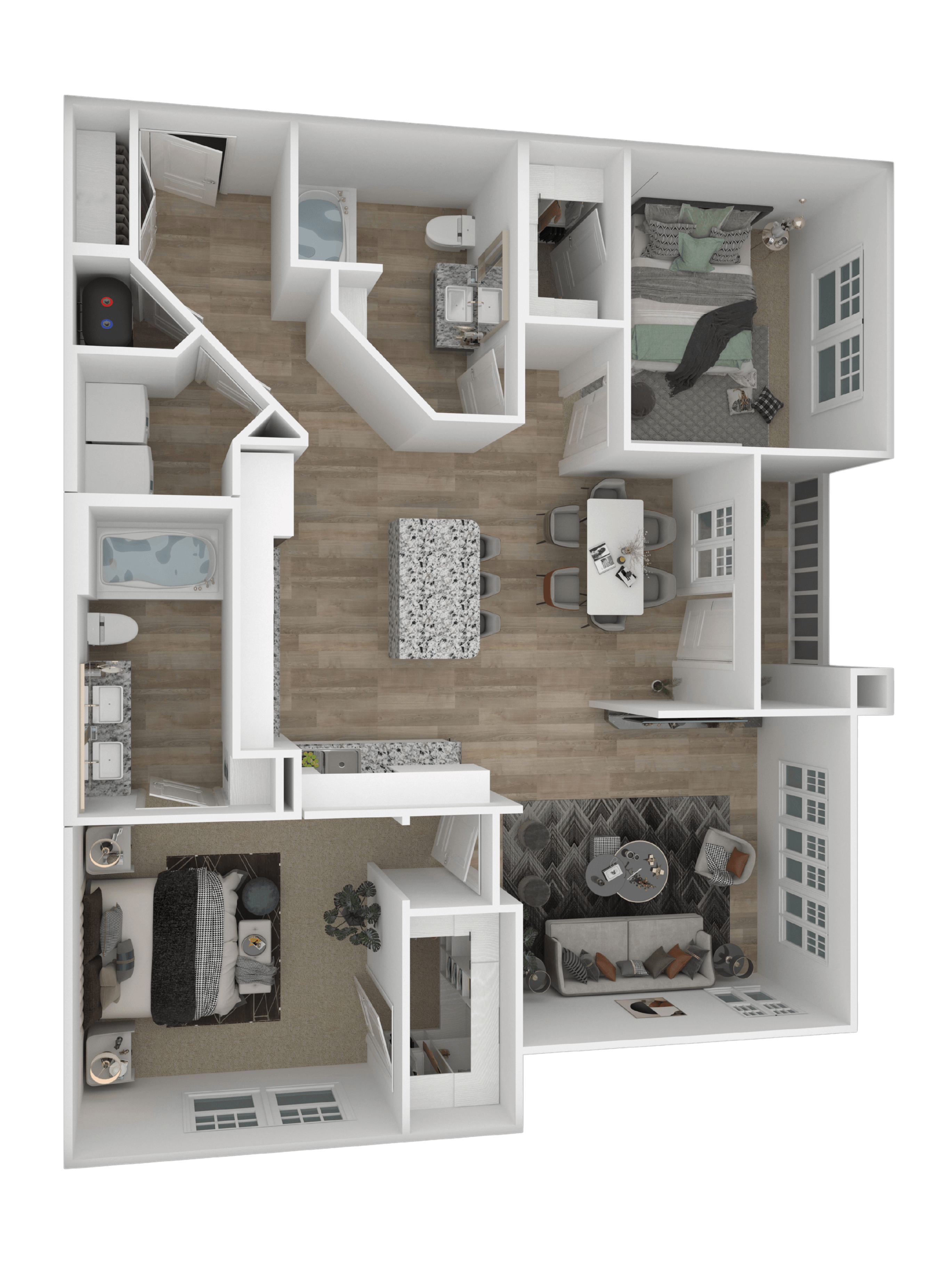 Floor plan for 2 beds, 2 baths, 1190 sqft