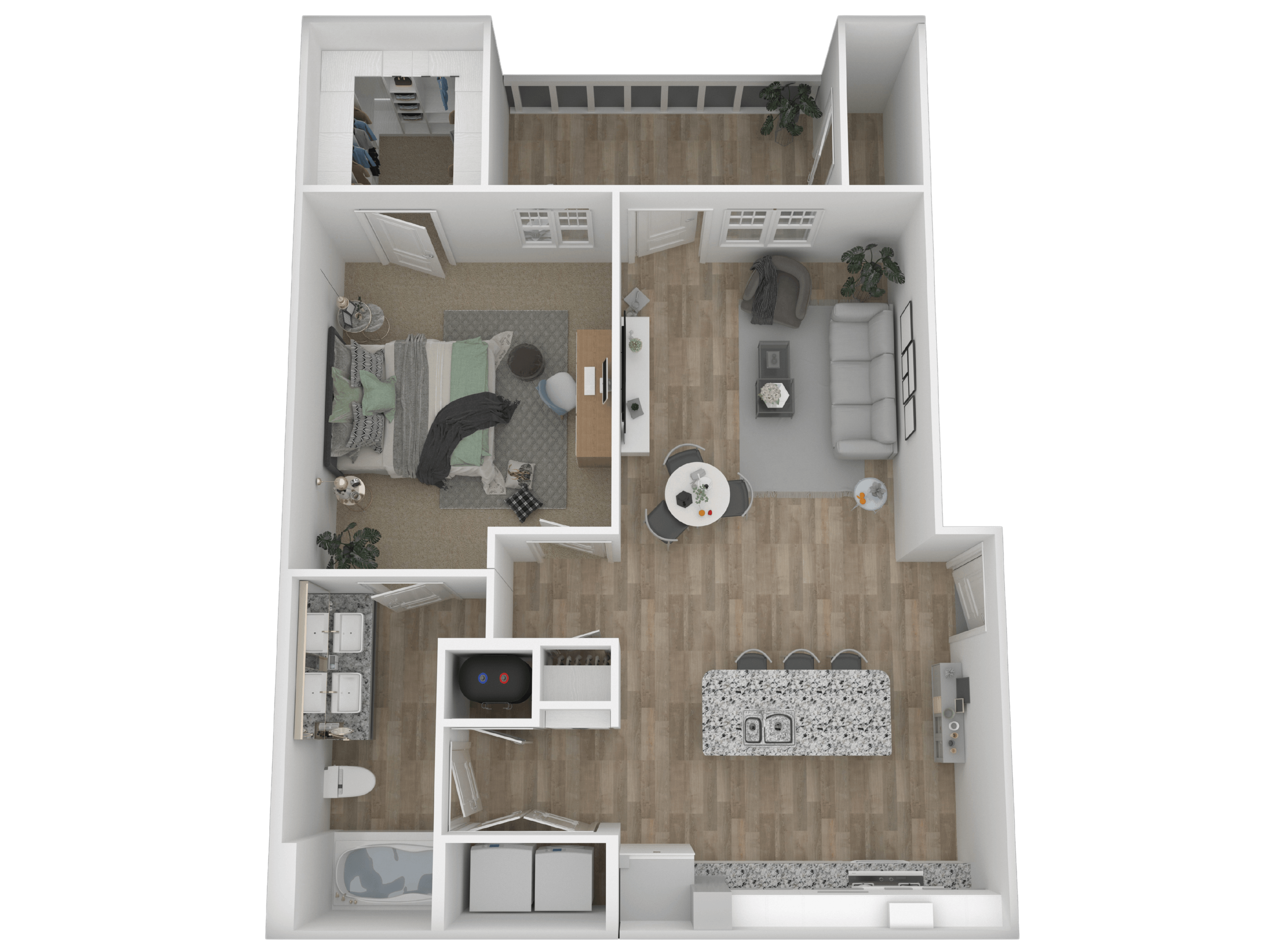 Floor plan for 1 bed, 1 bath, 971 sqft