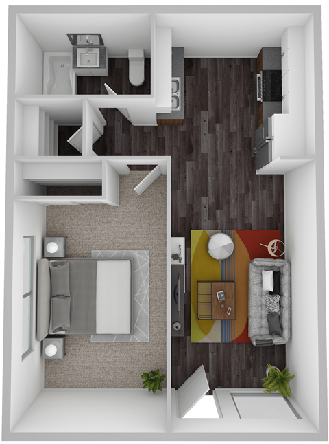 Floor plan for 1 bed, 1 bath, 452 sqft