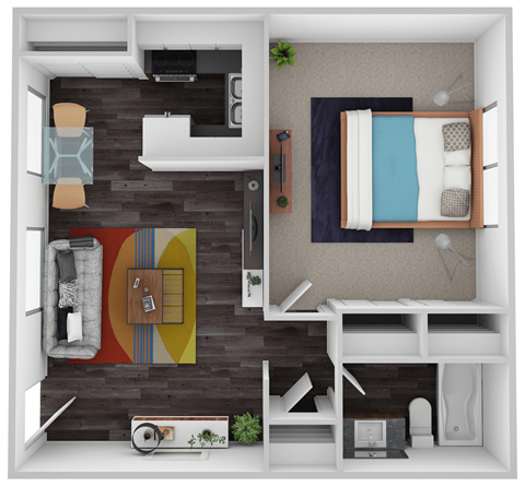 Floor plan for 1 bed, 1 bath, 550 sqft
