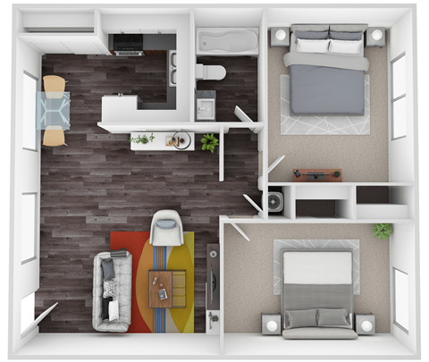 Floor plan for 2 beds, 1 bath, 750 sqft