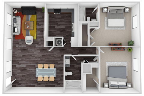 Floor plan for 2 beds, 2 baths, 1200 sqft