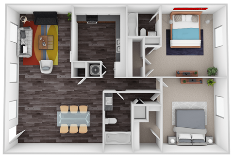 Floor plan for 2 beds, 2 baths, 1100 sqft