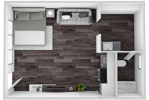 Floor plan for studio, 1 bath, 350 sqft