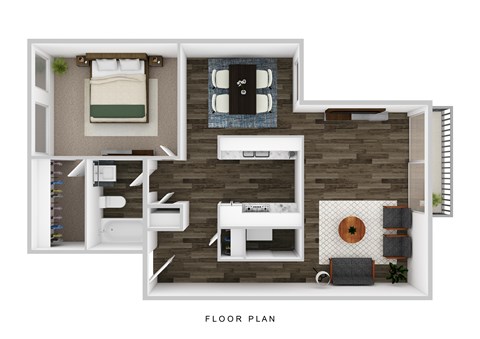 Floor plan for 1 bed, 1 bath, 750 sqft
